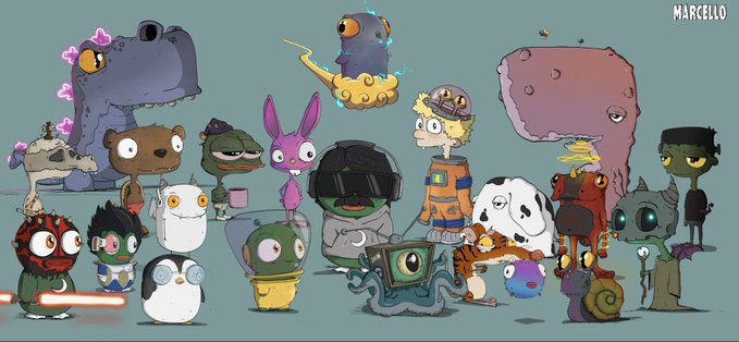 The full cast of Marcelloverse creatures